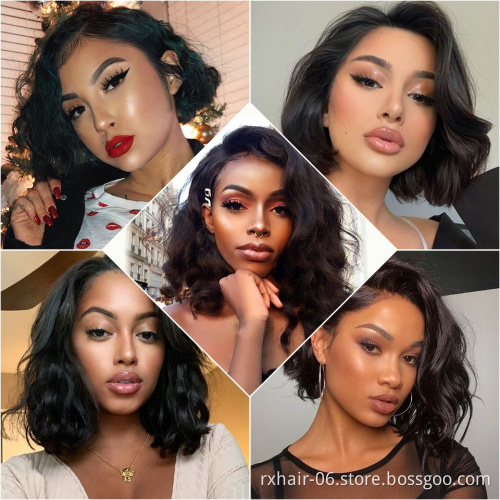 Direct Factory 14" Natural Short  Bob Full 360 Glueless Brazilian Body Wave Lace Front Wig With Baby Hair Human Hair Wigs 360
